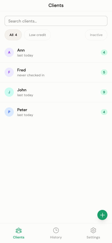 Dashboard client list